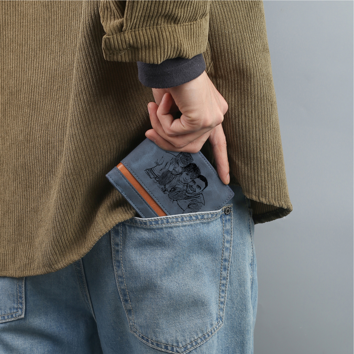 3 Names - Personalised Photo Custom Leather Men's Folding Wallet as a Father's Day Gift for Dad