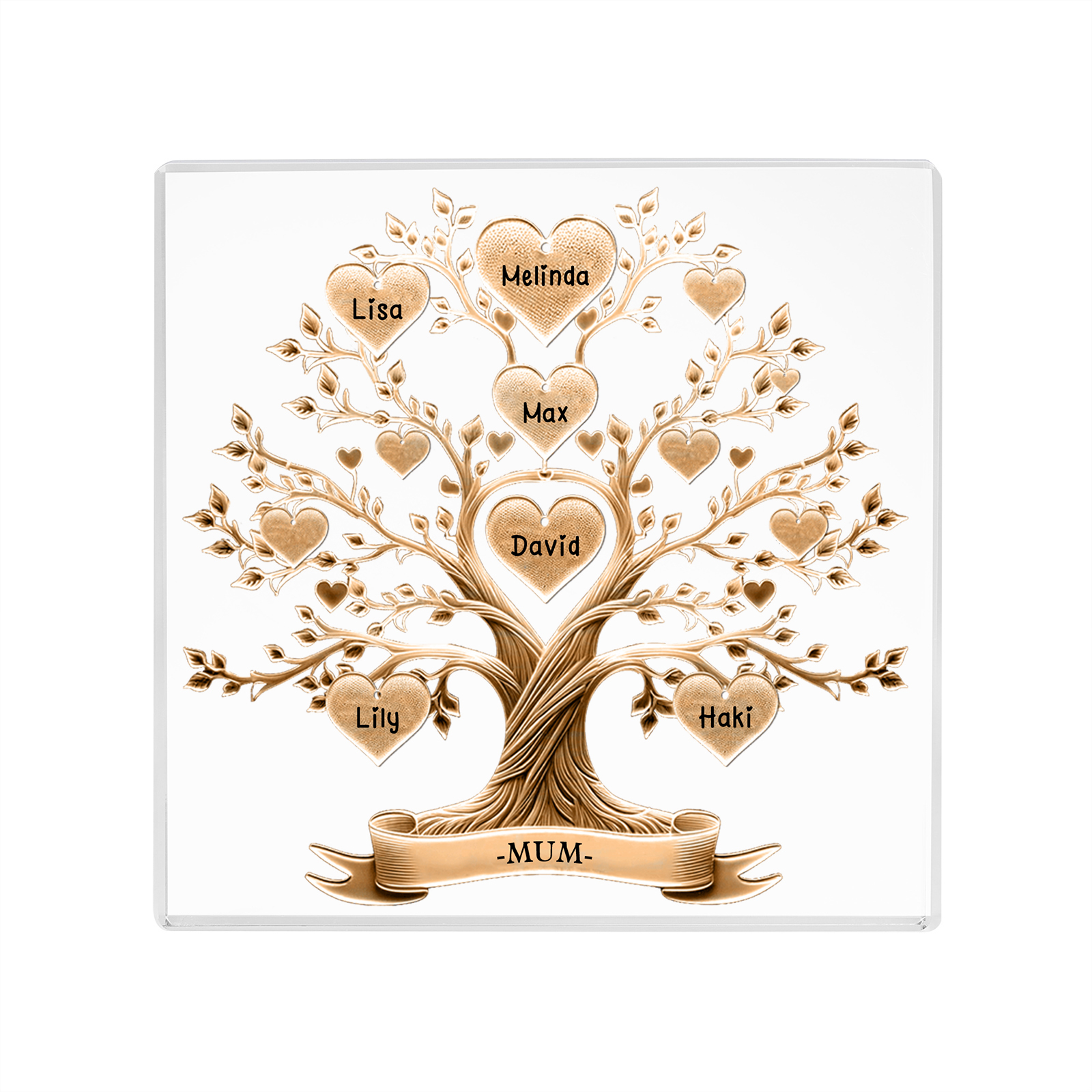6 Names-Personalised Family Tree Acrylic Keepsake-Custom Text and Names-Acrylic Plaque Home Decoration Gift for Family/Dad/Grandad