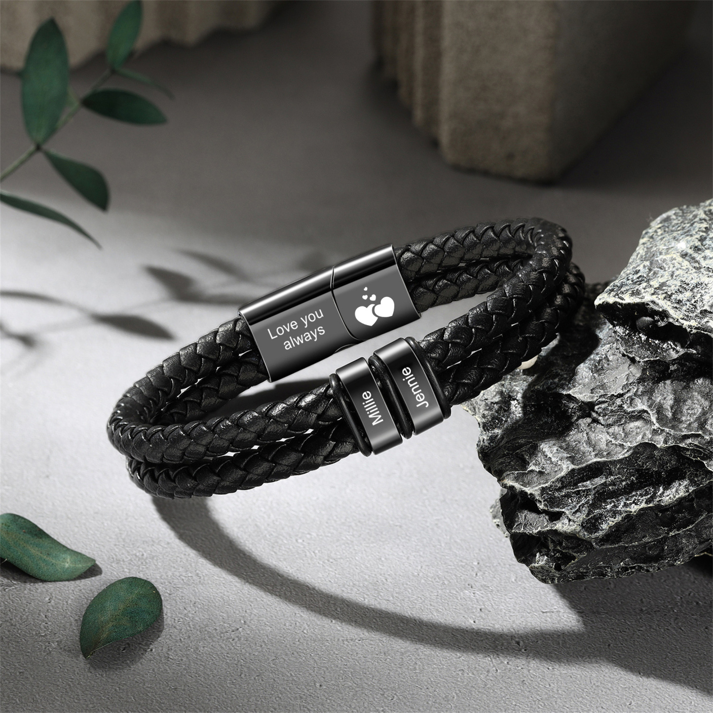Personalised 2-6 Names Braided Leather Bracelet For Men Dad Grandad