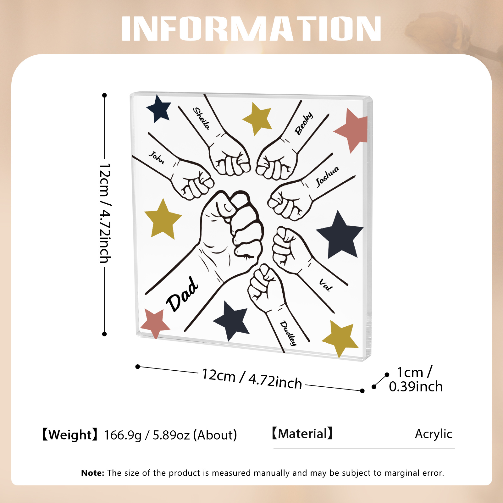 7 Names - Personalised Fist Bump Family Acrylic Keepsake Customized Name Acrylic Home Decor Gift for Dad