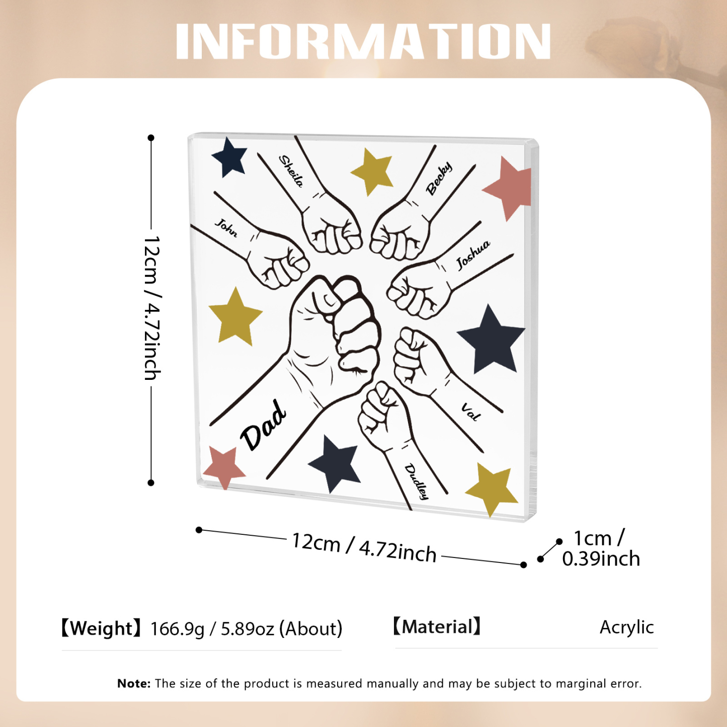 7 Names - Personalised Fist Bump Family Acrylic Keepsake Customized Name Acrylic Home Decor Gift for Dad