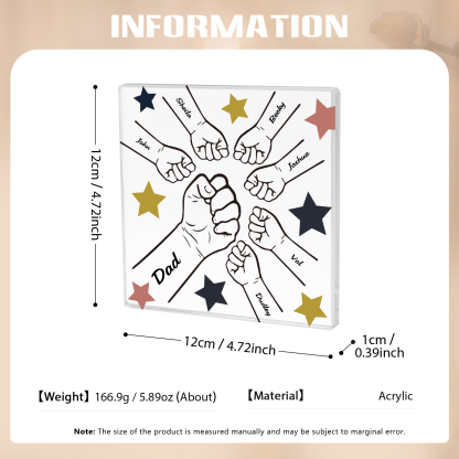 7 Names - Personalised Fist Bump Family Acrylic Keepsake Customized Name Acrylic Home Decor Gift for Dad