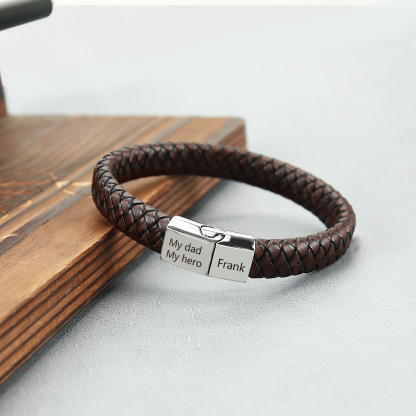 Personalised 2 Names and 2 Texts Leather Bracelet Men's Bracelet Father's Day Gift for Dad