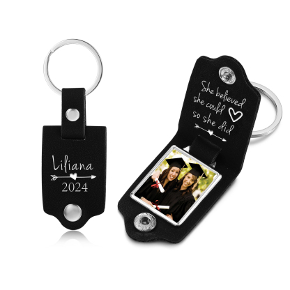 2024 Graduation Gifts - Personalised Name Flip Leather Keyring Customized Photo Keyring Gift for Her/Him