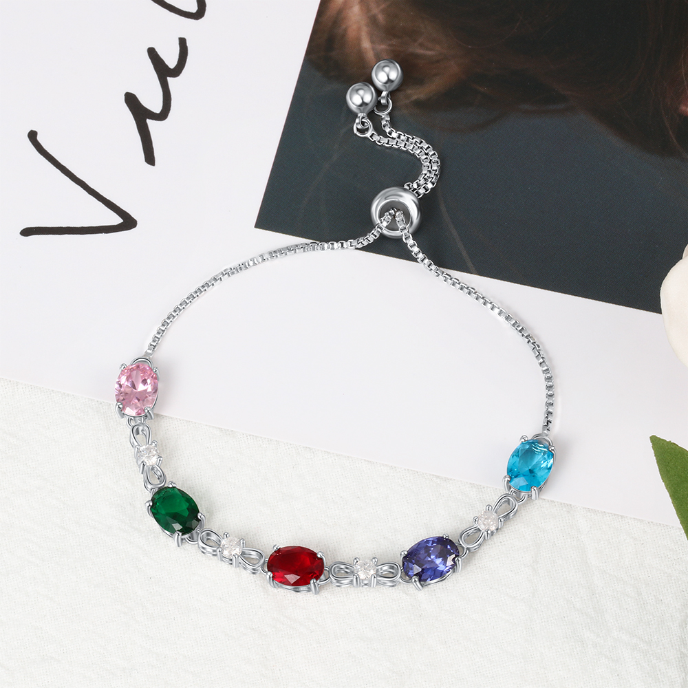 Personalised Bracelet With 5 Birthstones Gift For Her