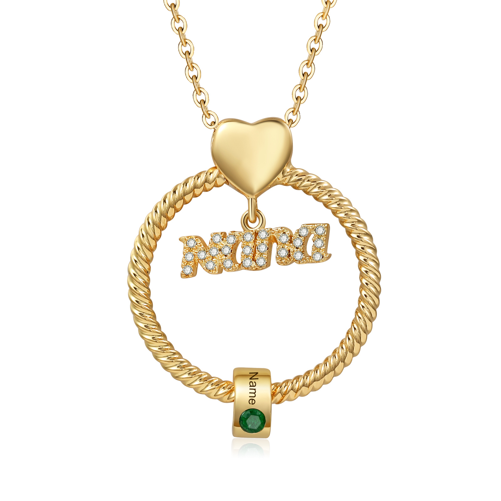 1 Name-Personalised Nana Circle Necklace Set With Rose Flower Gift Box-Custom Women Necklace With 1 Birthstone Pendant Engraved Names Gift For Nana