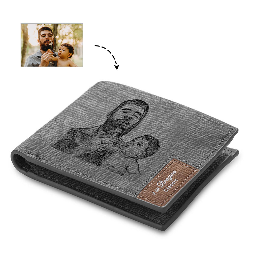 Personalised Leather Wallet Engraved Photo Short Purse Custom Folding Wallet Gifts For Him