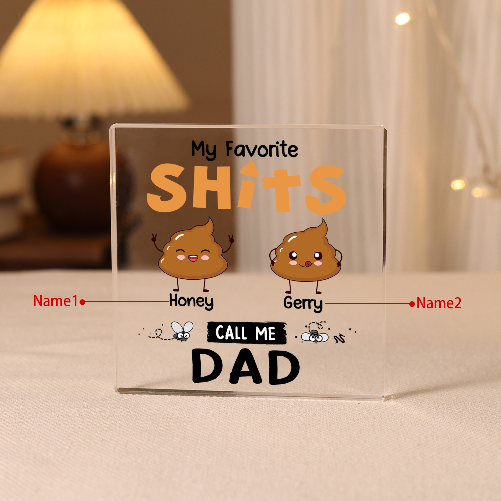 2 Names - Personalised Monster and Shit Style Custom Name Acrylic Ornament Father's Day Gift for Dad