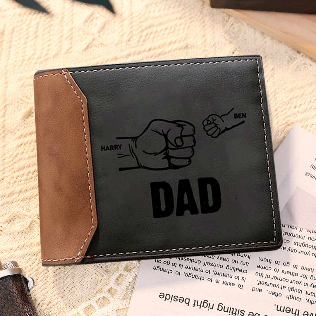 2 Names - Personalised Fist Bump Photo Custom Leather Men's  Wallet With Gift Box as a Father's Day Gift for Dad