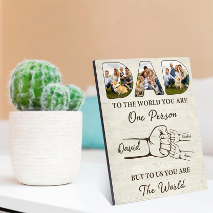 3 Names - Personalised Photos Fist Bump Home Wood Panel Painting Decorations Father's Day Gift for Dad