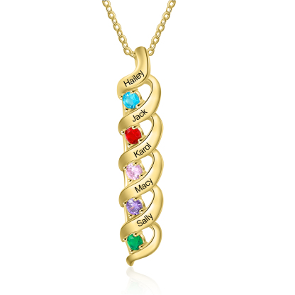 5 Names-Personalised Necklace Cascading Pendant with 5 Birthstones Engraving 5 Names Gifts for Her