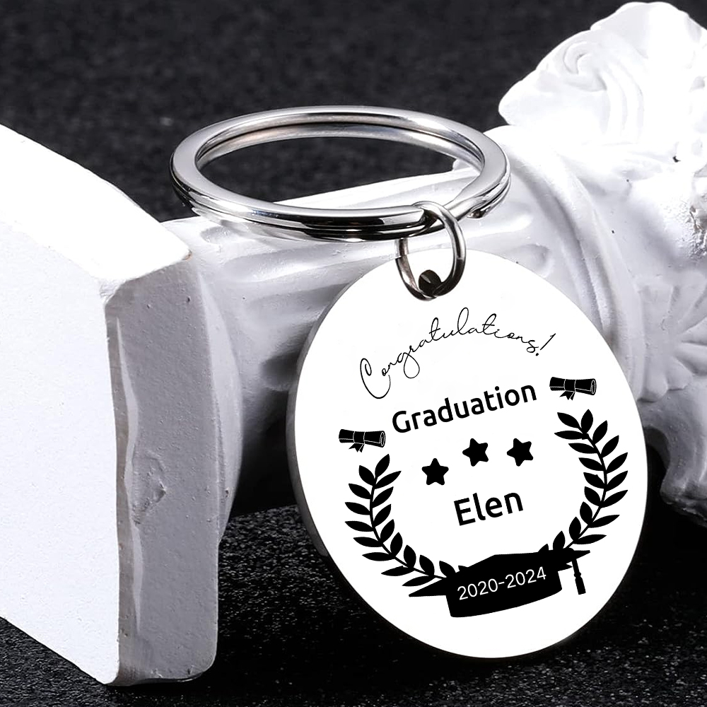 Personalised Name & Text Exquisite Round Graduation Keyring Gift For Her/Him