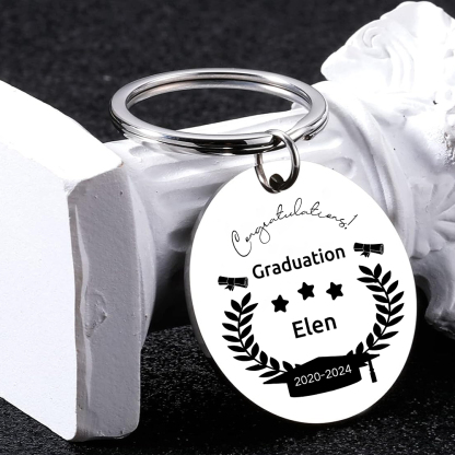 Personalised Name & Text Exquisite Round Graduation Keyring Gift For Her/Him