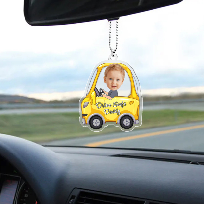 Acrylic Keyring/Decoration Personalised 1 Photo, Name And Text Child Driving Pattern Pendant For Dad