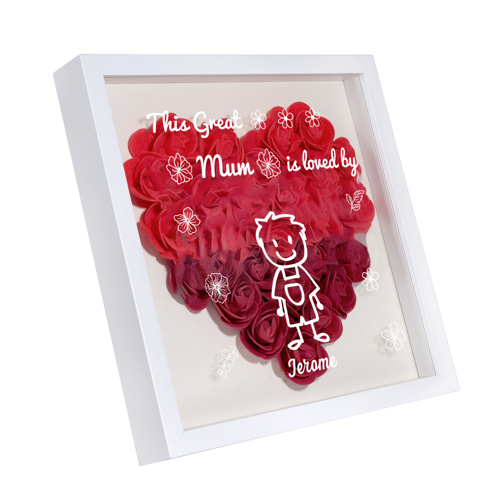 Personalised 3D Floral Shadow Box – Custom 1 Kids&Pet Name –“This Great Mum Is Loved By'- Gift for Mum, Nan & Loved Ones| Jessemade