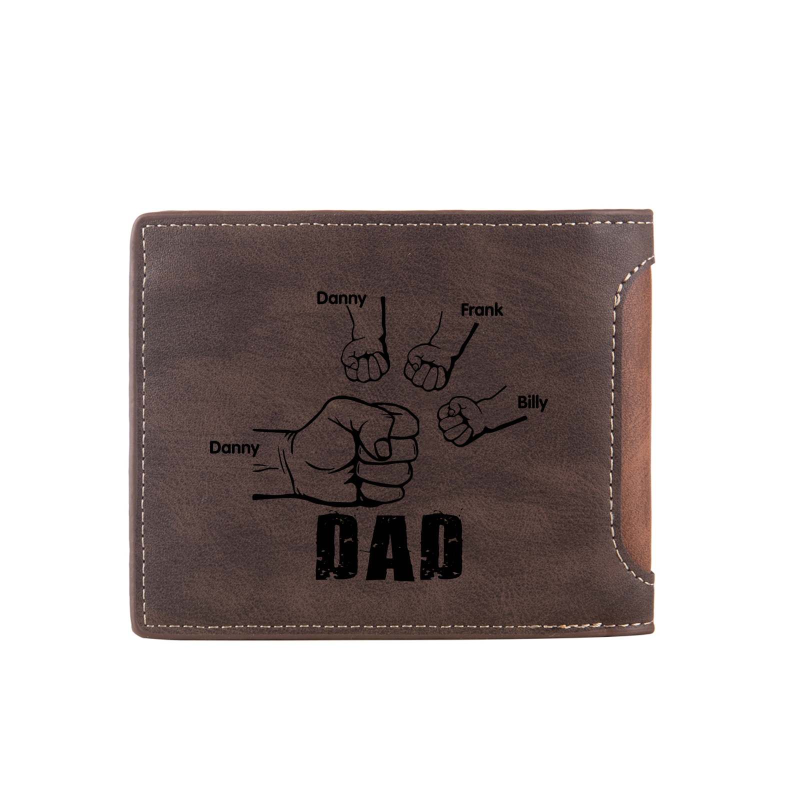 4 Names - Personalised Photo Custom Leather Men's Folding Wallet as a Father's Day Gift for Dad