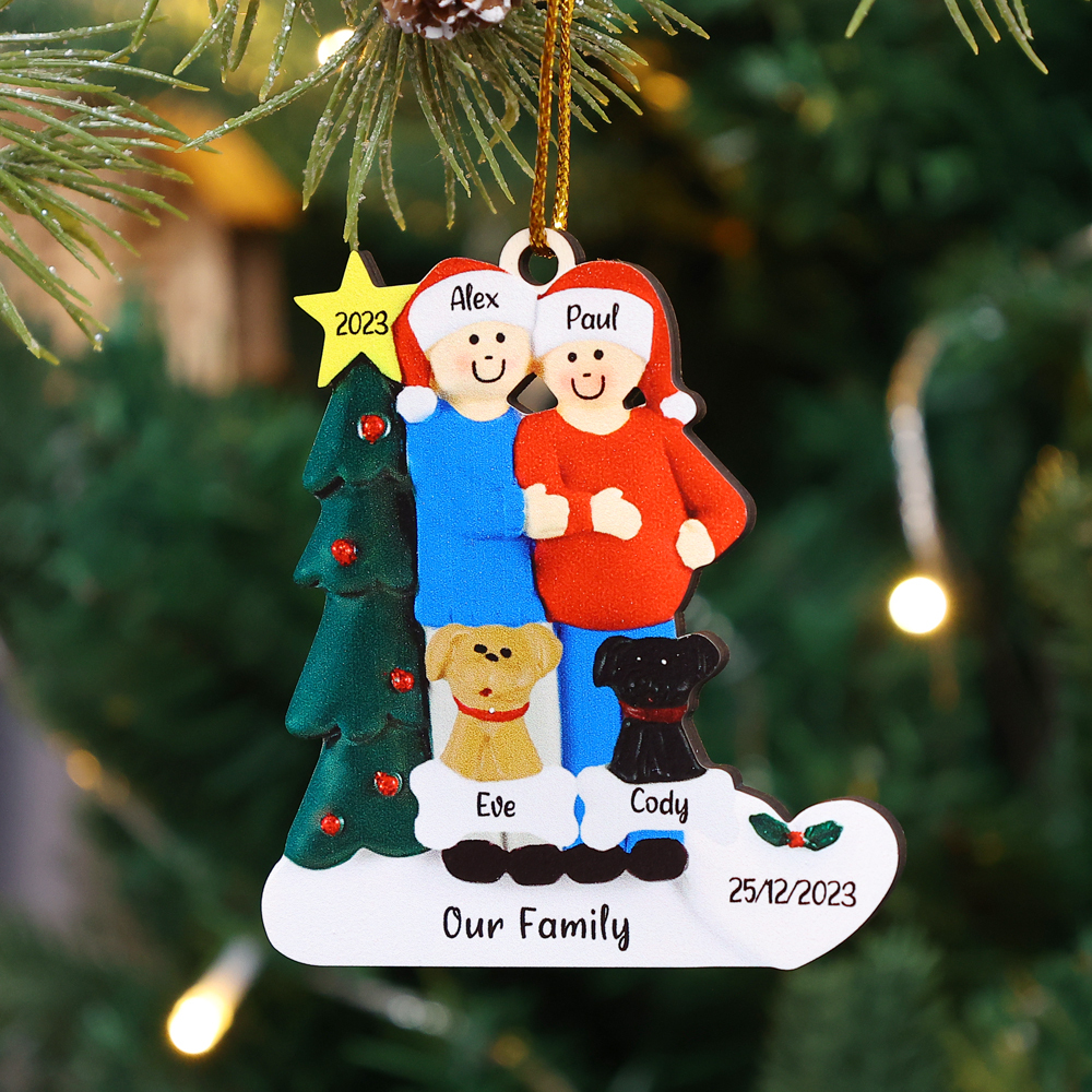 2 Names-Personalised Family Wooden Christmas Xmas Tree Decoration Ornament-Custom 2 Names And Dates Hanging Ornament Gifts For Family