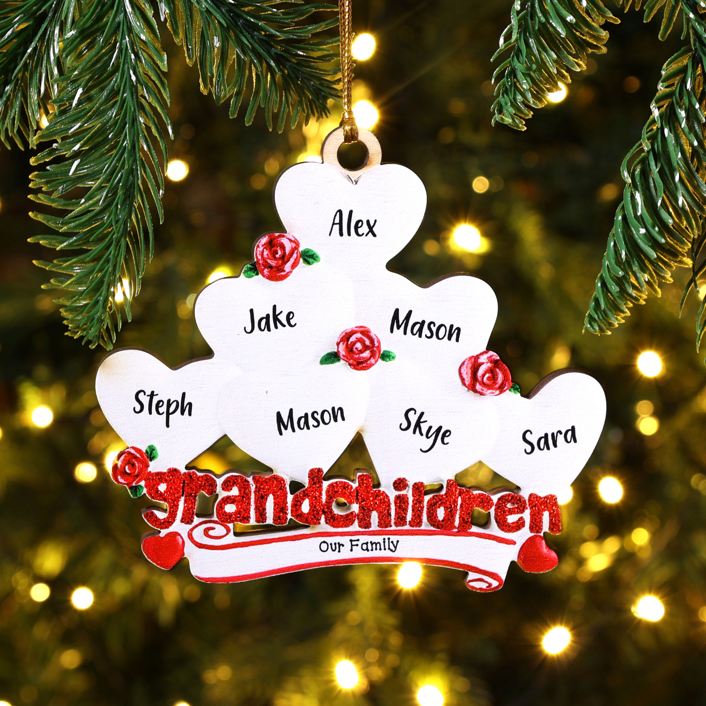 6 Names-Personalised Family Wooden Christmas Ornament-Custom 6 Names Hanging Ornament Gifts For Family-Grandchildren
