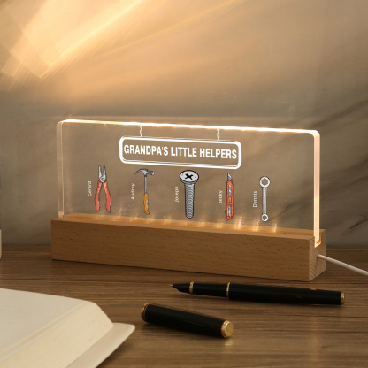5 Names - Personalised Repair Tool Pattern Table Lamp Customized Text Father's Day Gift for Grandad/Dad