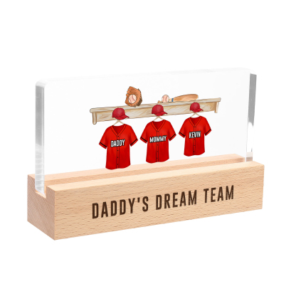 3 Names - Personalised Baseball Jersey Desk Lamp - Dad's Dream Team - Father's Day Gift for Dad