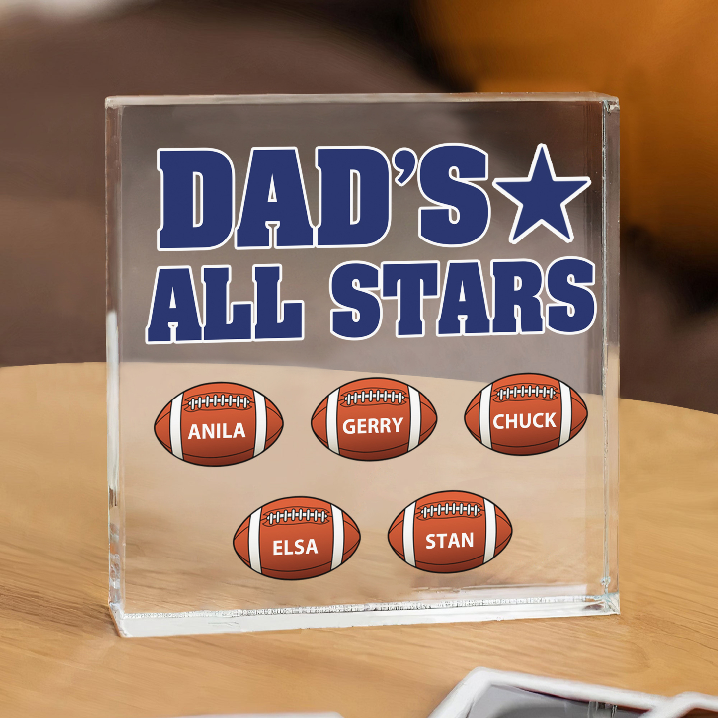 5 Names - Personalised Football Acrylic Keepsake Customized Name Acrylic Plaque Decoration Father's Day Gift for Dad
