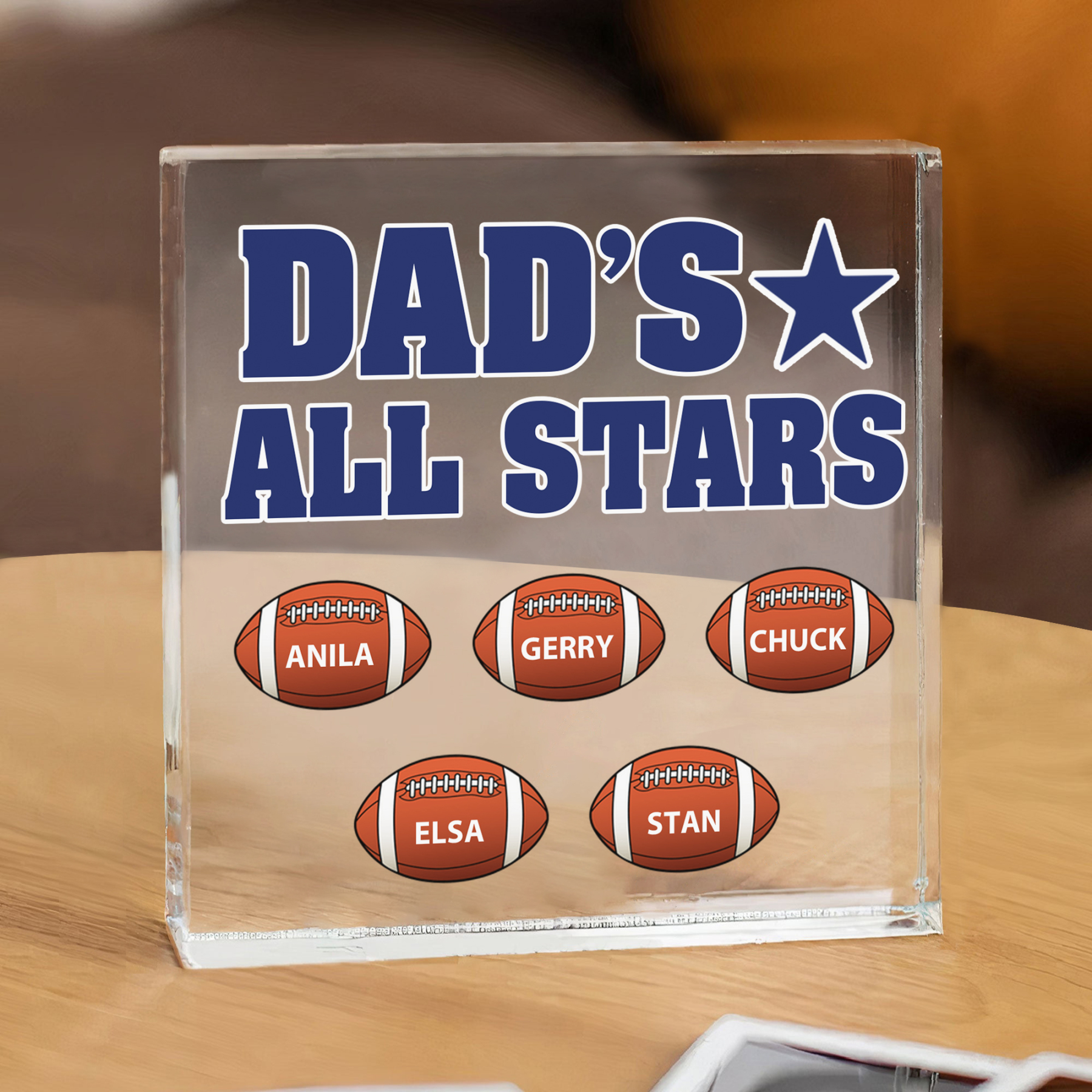 5 Names - Personalised Football Acrylic Keepsake Customized Name Acrylic Plaque Decoration Father's Day Gift for Dad