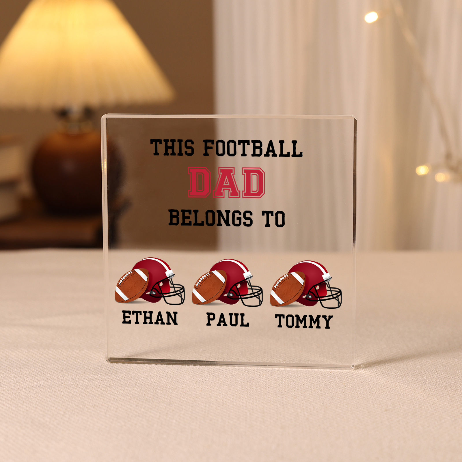 3 Names -Personalised Football Acrylic Keepsake Customized Name Acrylic Plaque Ornament Father's Day Gift for Dad