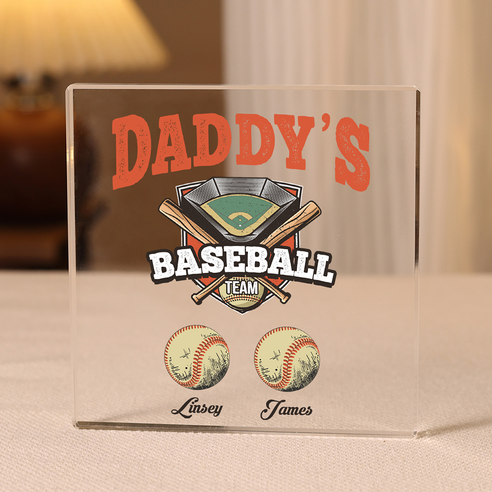2 Names - Personalised Baseball Acrylic Keepsake Customized Name Acrylic Plaque Decoration Father's Day Gift for Dad