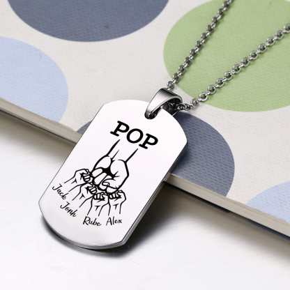 5 Names-Personalised Dad Photo Fist Stainless Steel Necklace-Custom Names and Photo Necklace for Father/Grandad