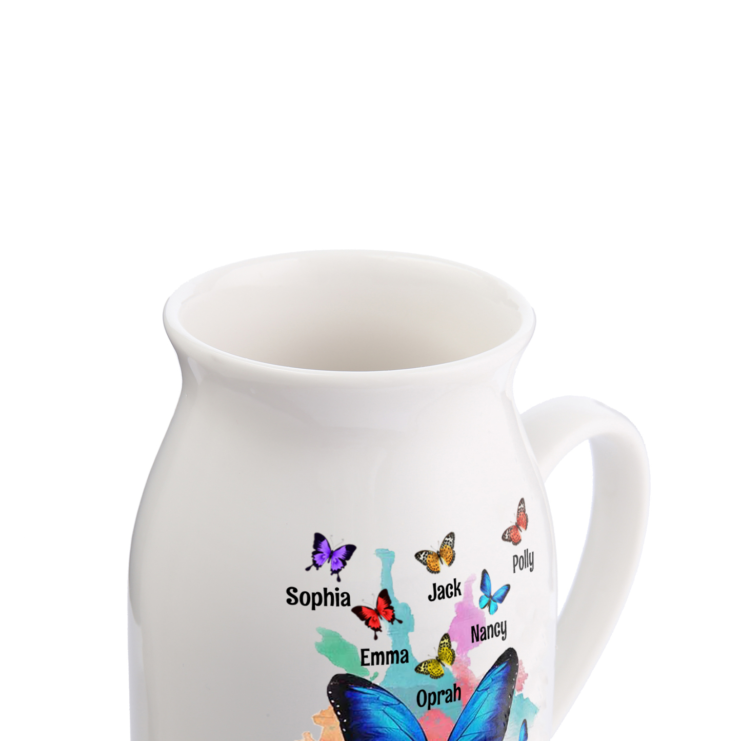 8 Names - Personalised Beautiful Colorful Butterfly Style Ceramic Vase with Customizable Names As a Wonderful Gift For Mum