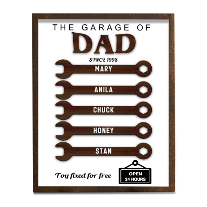 5 Names - Personalised Repair Tool Style Home Photo Frame Wooden Decor Father's Day Gift for Dad