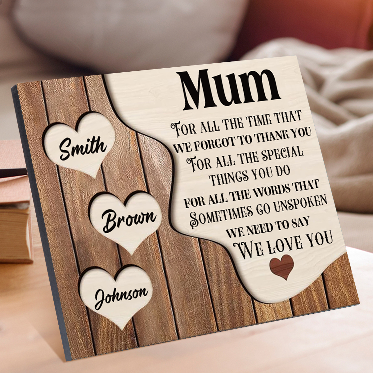 3 Names-Personalised Mum Wooden Frame Custom Names Home Decoration  - Mother's Day Gifts for Mum