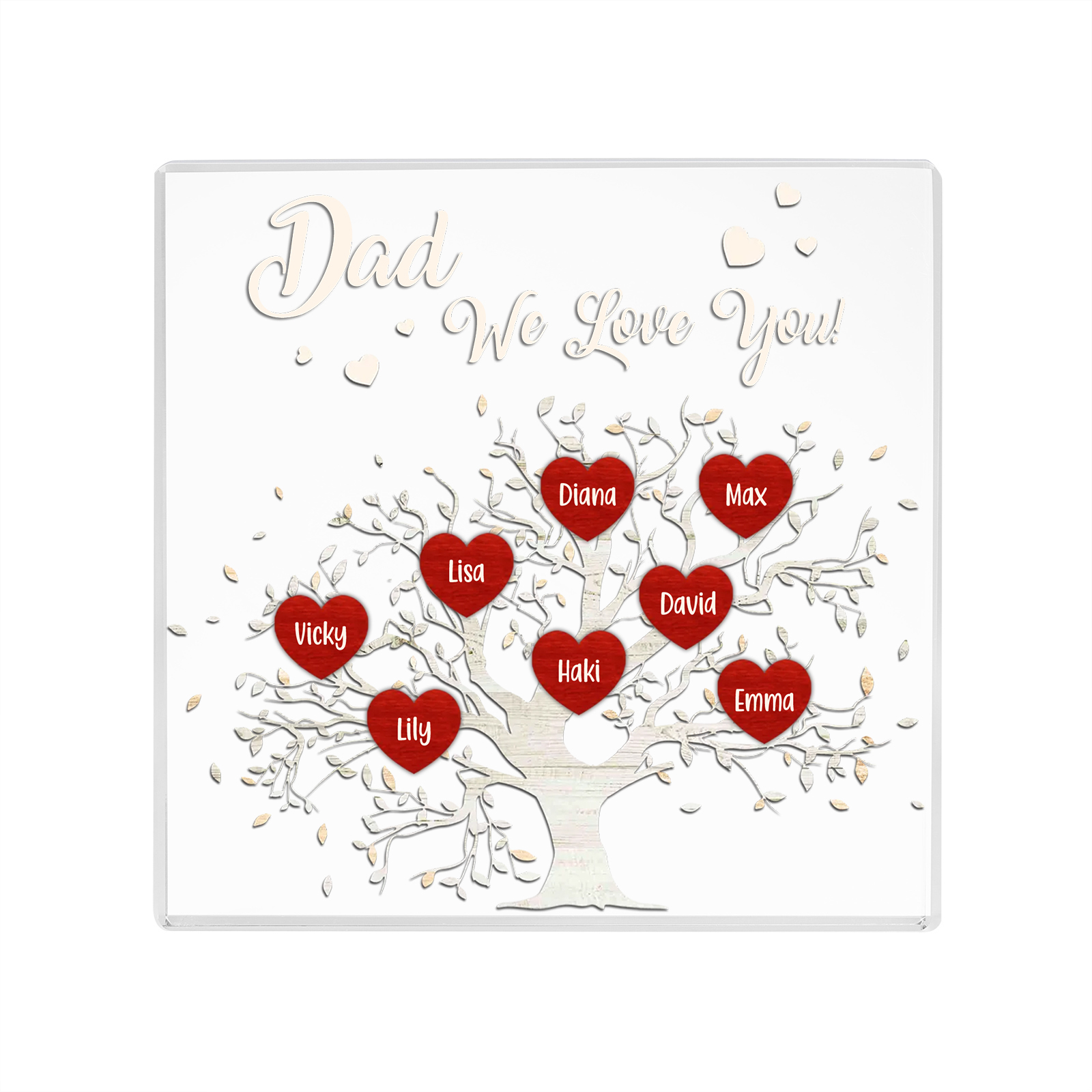 8 Names-Personalised Acrylic Family Tree Keepsake-Custom Text and Names-Acrylic Plaque Home Decoration Gift for Dad/Grandad
