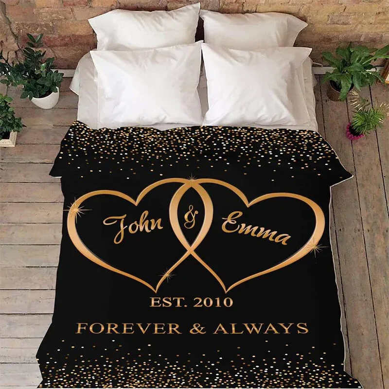 Couple Personalised Soft Throw Blankets With Custom Names and Date - Valentine's Day Gifts for Him Her