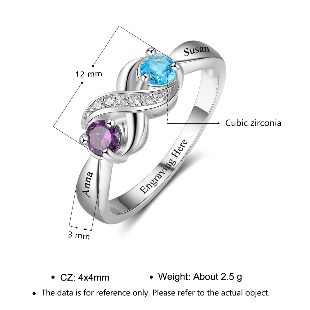 Family Ring Promise Ring Personalised 2 Birthstones Ring With Names Gifts for Her