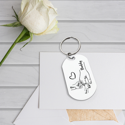 2 Names - Personalised Holding Hands Keyring with name and text Gift for Dad