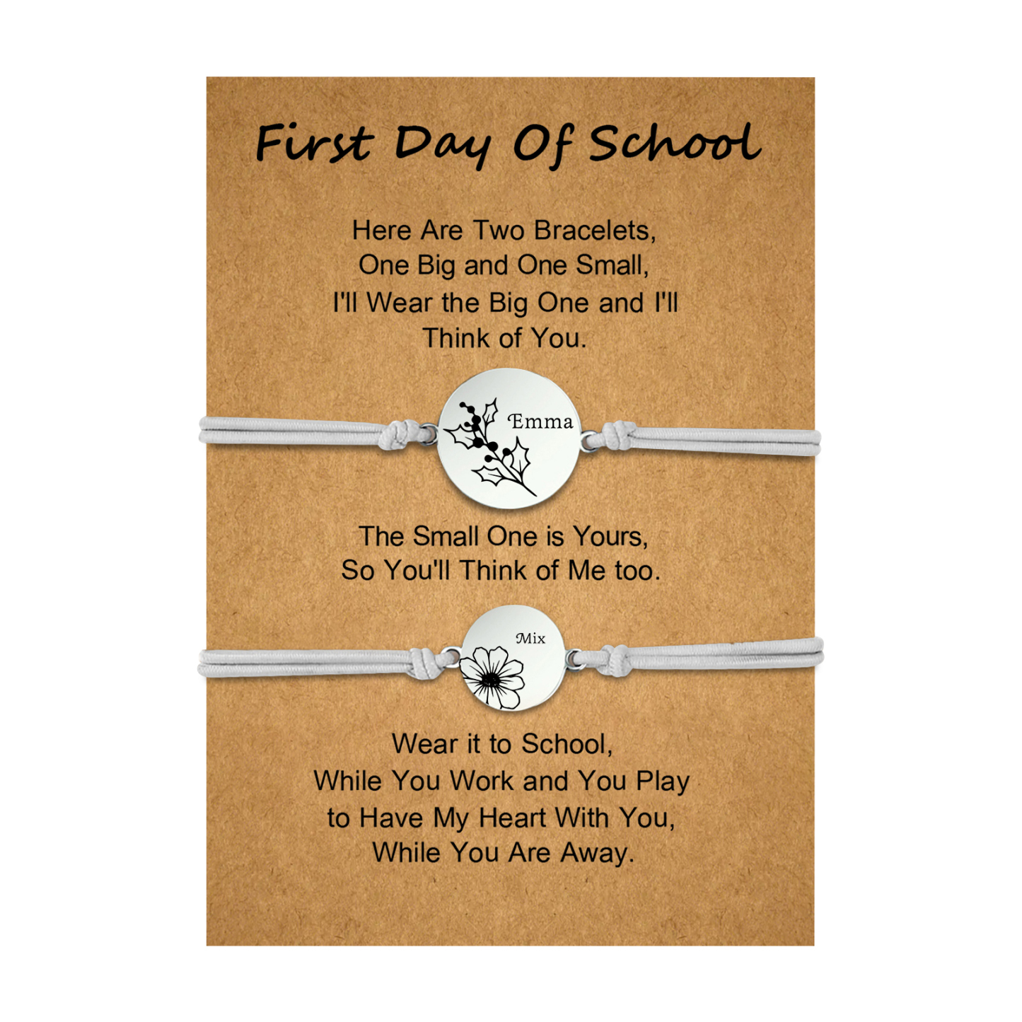 Jessemade UK 2 PCS Personalized 2 Birthflowers & 2 Names Elastic Stainless Steel Bracelet First Day of School Gift for Daughter 19.99 n2-f2