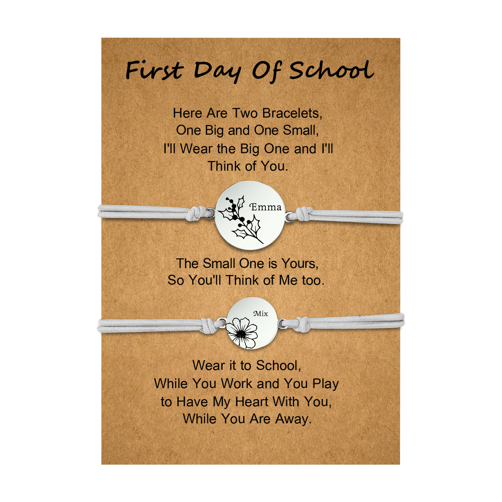 Jessemade UK 2 PCS Personalized 2 Birthflowers & 2 Names Elastic Stainless Steel Bracelet First Day of School Gift for Daughter 19.99 n2-f2