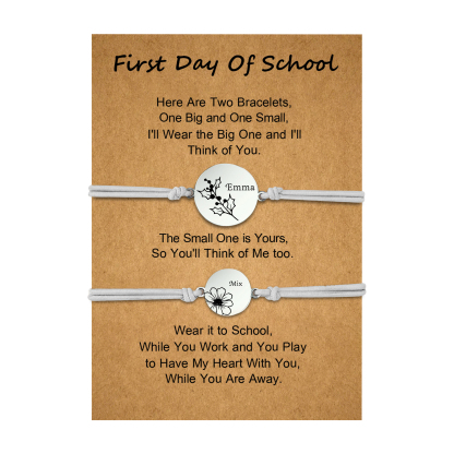 Jessemade UK 2 PCS Personalized 2 Birthflowers & 2 Names Elastic Stainless Steel Bracelet First Day of School Gift for Daughter 19.99 n2-f2