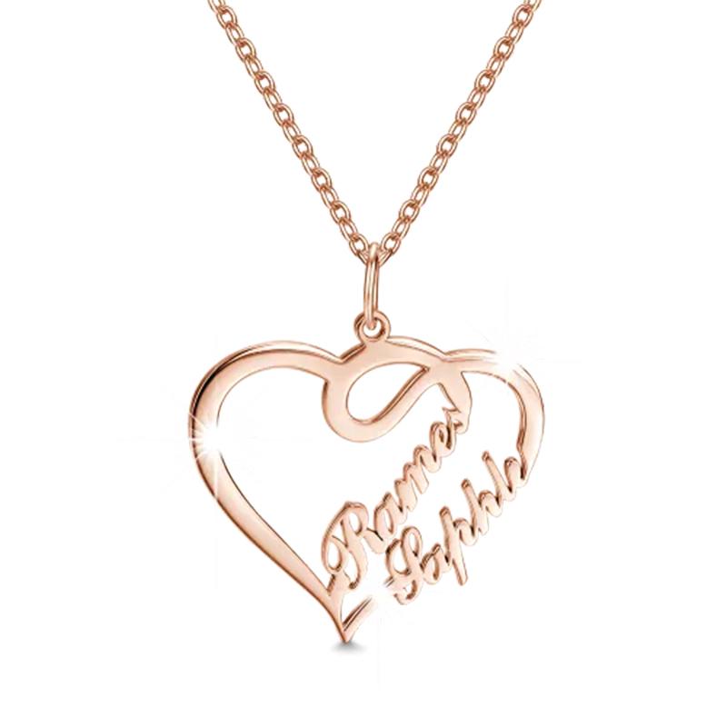 Personalised Heart Necklace Custom 2 Names Necklace Gift For Women