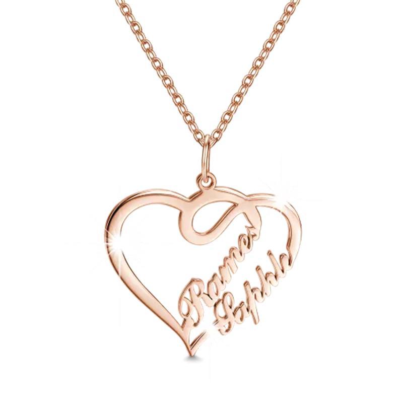 Personalised Heart Necklace Custom 2 Names Necklace Gift For Women