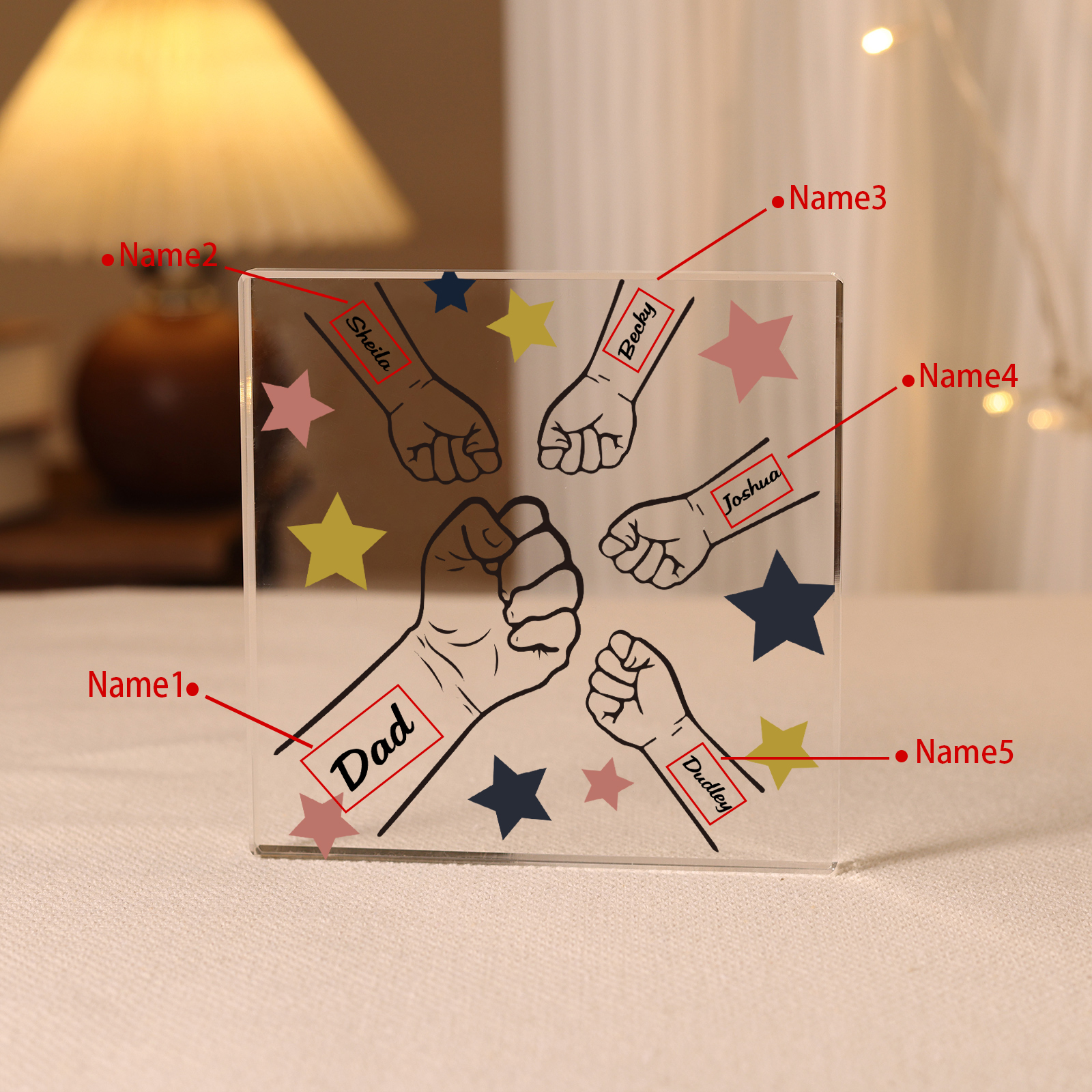 5 Names - Personalised Fist Bump Family Acrylic Keepsake Customized Name Acrylic Home Decor Gift for Dad
