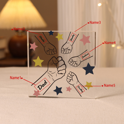 5 Names - Personalised Fist Bump Family Acrylic Keepsake Customized Name Acrylic Home Decor Gift for Dad