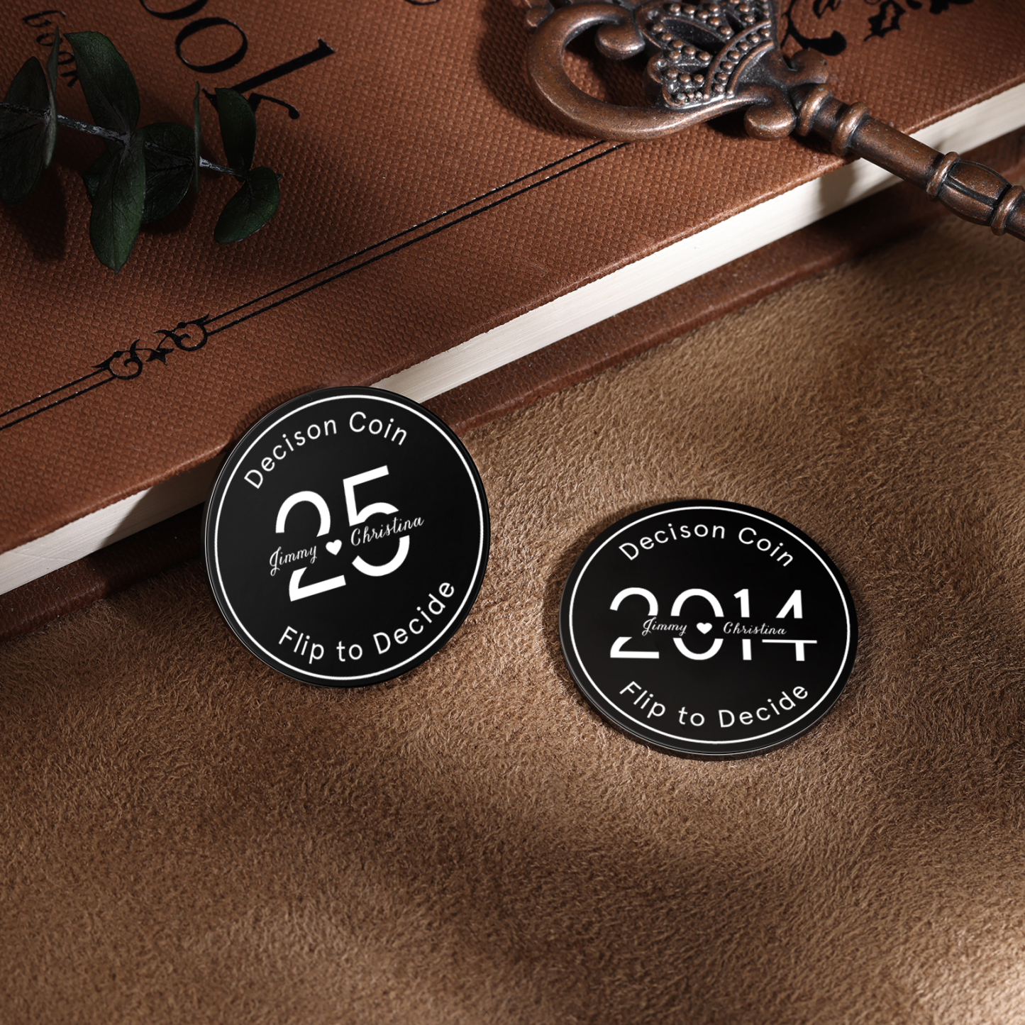 2 PCS Personalized Name Stainless Steel Anniversary Coin Custom Text And Year Special Gift