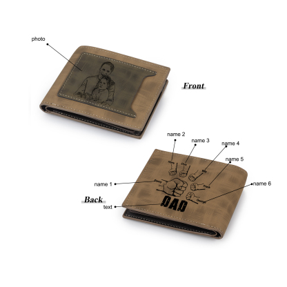 6 Names - Personalised Photo Custom Leather Men's Wallet as a Father's Day Gift for Dad