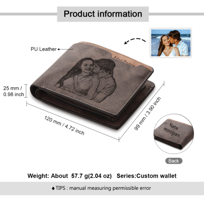 Personalised Leather Wallet Engraved Photo Short Purse Custom Folding Wallet Gifts For Him | Jessmade