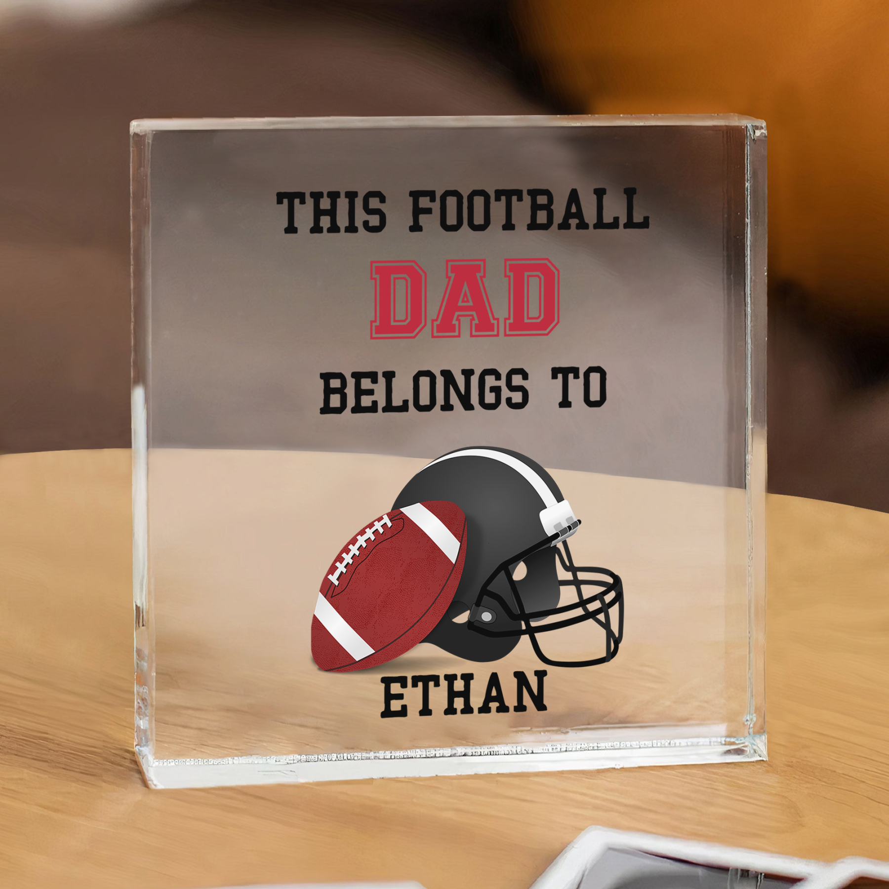 1 Name -Personalised Football Acrylic Keepsake Customized Name Acrylic Plaque Ornament Father's Day Gift for Dad