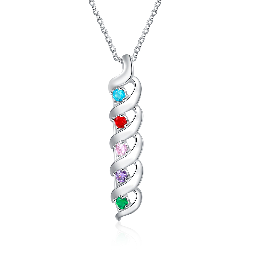 5 Names-Personalised Necklace Cascading Pendant with 5 Birthstones Engraving 5 Names Gifts for Her