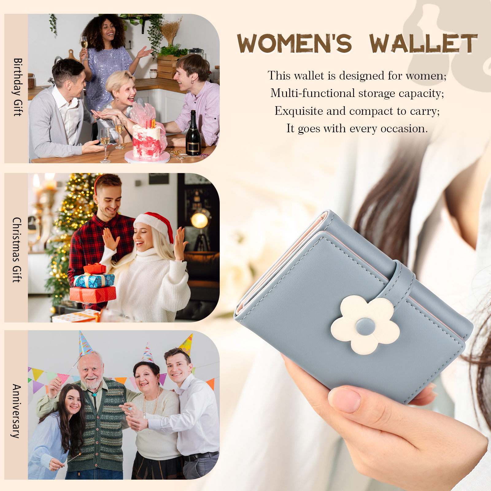 Custom Purse-Women's Personalised Photo PU Leather Flower Wallet Coin Purse Four Colors Available Gift for Her