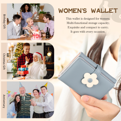 Custom Purse-Women's Personalised Photo PU Leather Flower Wallet Coin Purse Four Colors Available Gift for Her